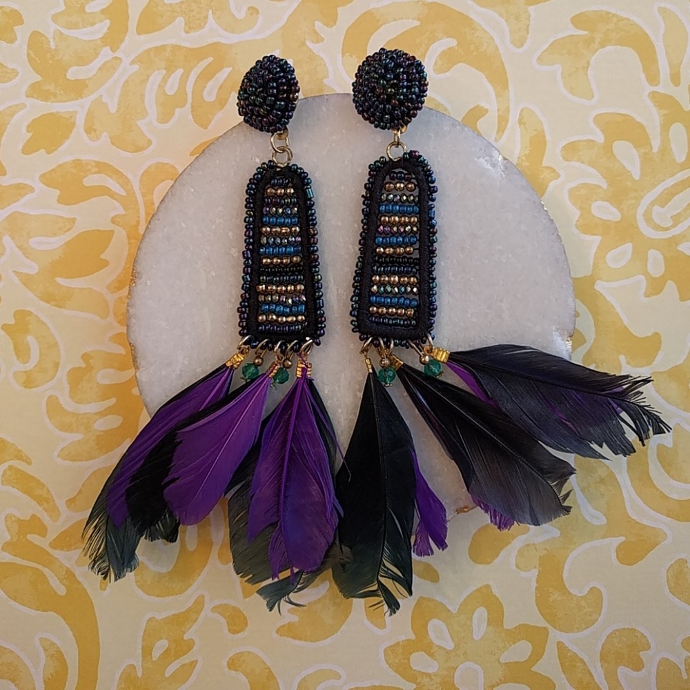 New✨Hand beaded feather earrings made in India - Picture 1 of 7